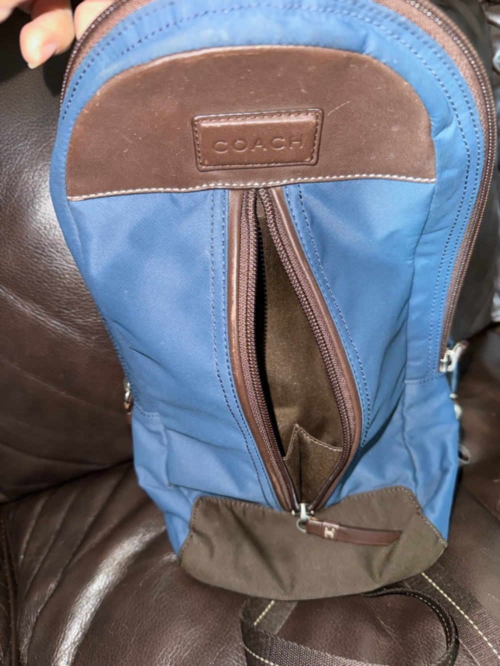 Coach Blue and Brown Nylon Sling Pack - Picture 5 of 6
